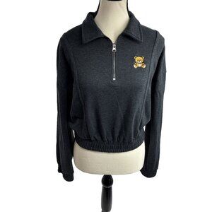 Cut & Paste Womens Quarter Zip Pullover Teddy Bear Graphic Juniors Size M